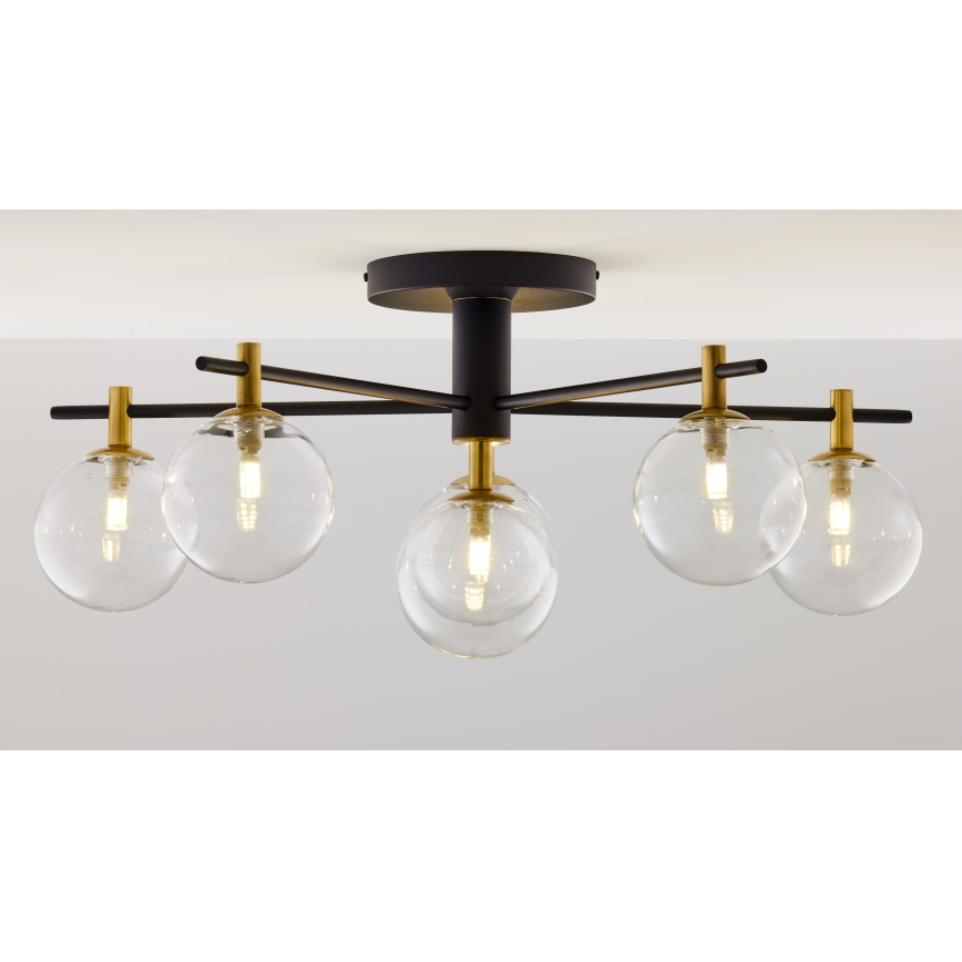 Jupiter 2036 - Ytmonterad ljuskrona FIGARO 6xG9/10W/230V svart/guld/beige/genomskinlig