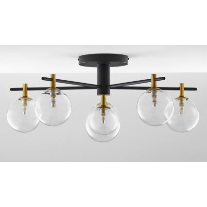 Jupiter 2036 - Ytmonterad ljuskrona FIGARO 6xG9/10W/230V svart/guld/beige/genomskinlig