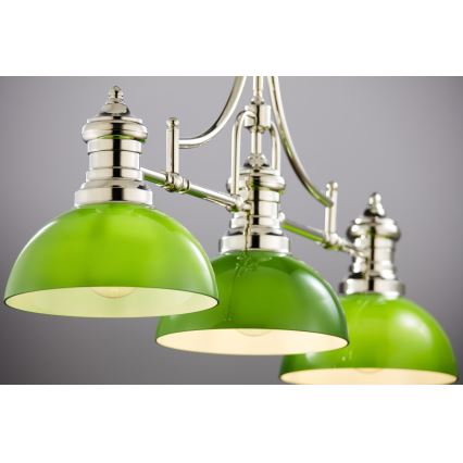 Jupiter 2072 - PLATINO taklampa på stång 3xE27/15W/230V grön/blank krom