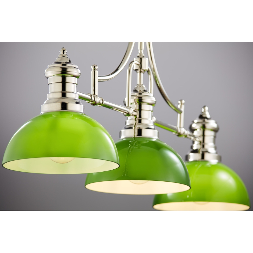 Jupiter 2072 - PLATINO taklampa på stång 3xE27/15W/230V grön/blank krom