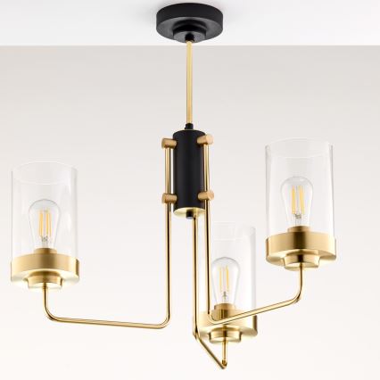 Jupiter 2087 - Stångmonterad taklampa RAMIREZ 3xE27/15W/230V guld/svart