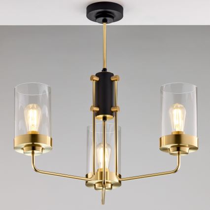 Jupiter 2087 - Stångmonterad taklampa RAMIREZ 3xE27/15W/230V guld/svart