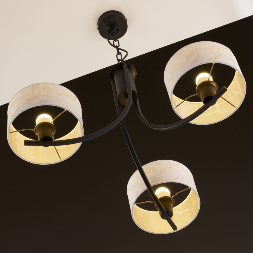 Jupiter 2103 - Taklampa på kedja ARTHUR 3xE27/15W/230V vit/svart/marmordekor