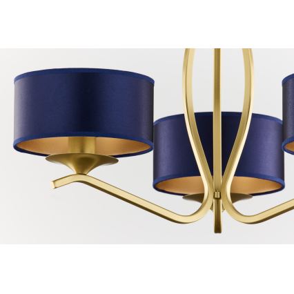 Jupiter 2113 - Taklampa med stång KASZMIR 3xE27/15W/230V blå/guld