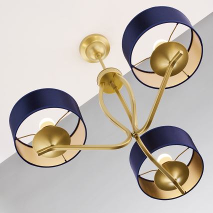 Jupiter 2113 - Taklampa med stång KASZMIR 3xE27/15W/230V blå/guld