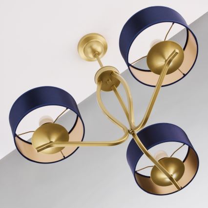 Jupiter 2113 - Taklampa med stång KASZMIR 3xE27/15W/230V blå/guld