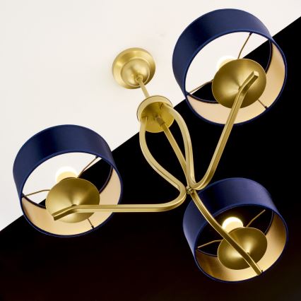 Jupiter 2113 - Taklampa med stång KASZMIR 3xE27/15W/230V blå/guld