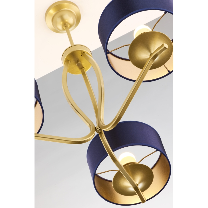 Jupiter 2113 - Taklampa med stång KASZMIR 3xE27/15W/230V blå/guld
