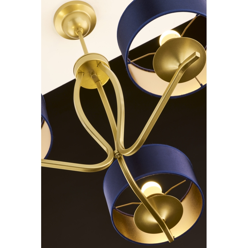 Jupiter 2113 - Taklampa med stång KASZMIR 3xE27/15W/230V blå/guld