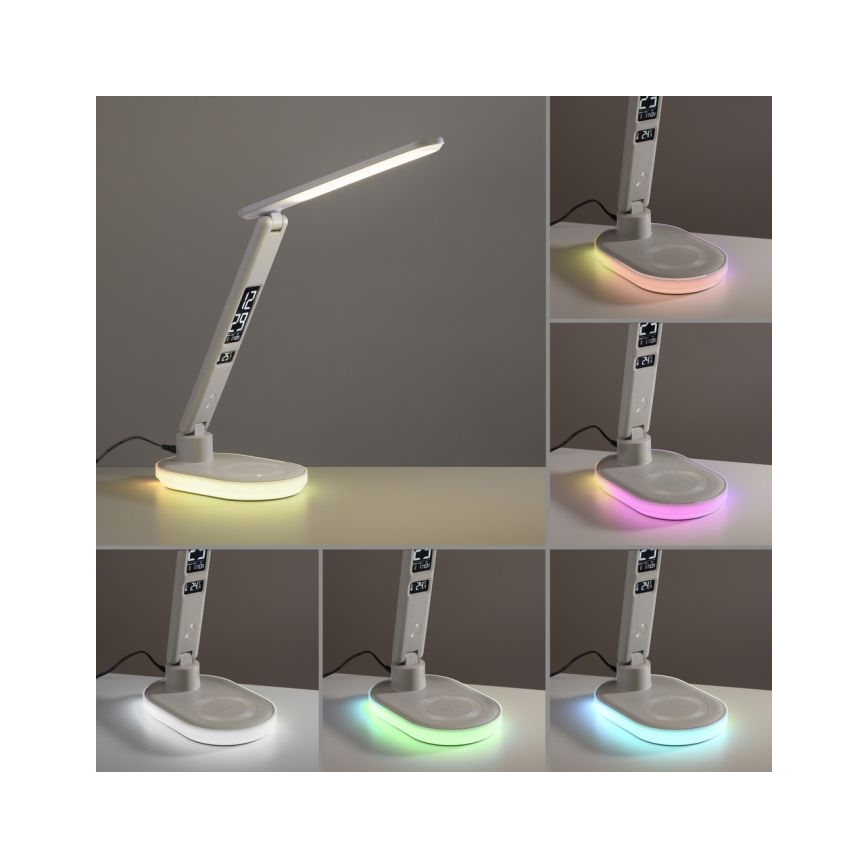 JUST LIGHT. 11018-16 - LED RGBW Dimbar Touch Bords- och Skrivbordslampa med Trådlös Laddning TINA LED/4W/230V Vit