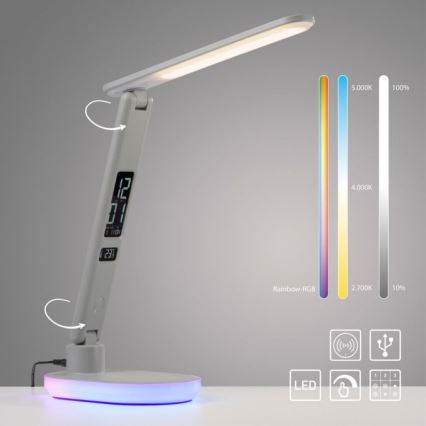 JUST LIGHT. 11018-16 - LED RGBW Dimbar Touch Bords- och Skrivbordslampa med Trådlös Laddning TINA LED/4W/230V Vit