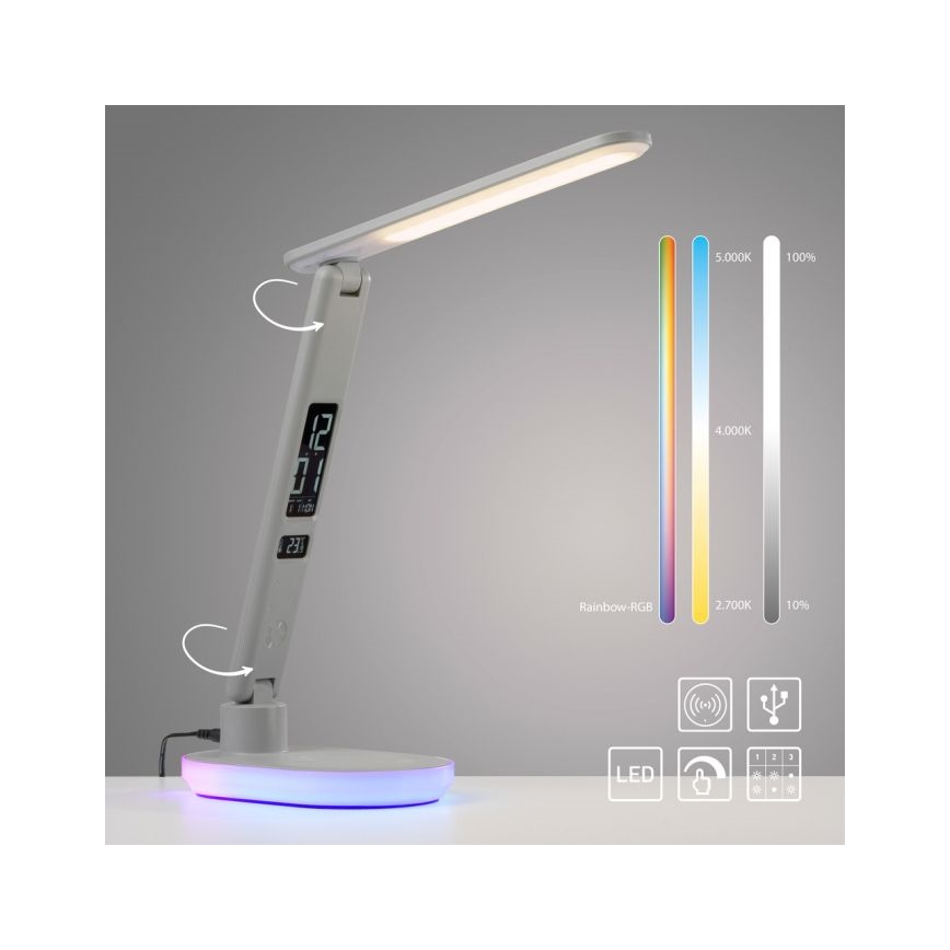 JUST LIGHT. 11018-16 - LED RGBW Dimbar Touch Bords- och Skrivbordslampa med Trådlös Laddning TINA LED/4W/230V Vit