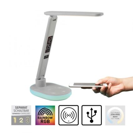 JUST LIGHT. 11018-16 - LED RGBW Dimbar Touch Bords- och Skrivbordslampa med Trådlös Laddning TINA LED/4W/230V Vit