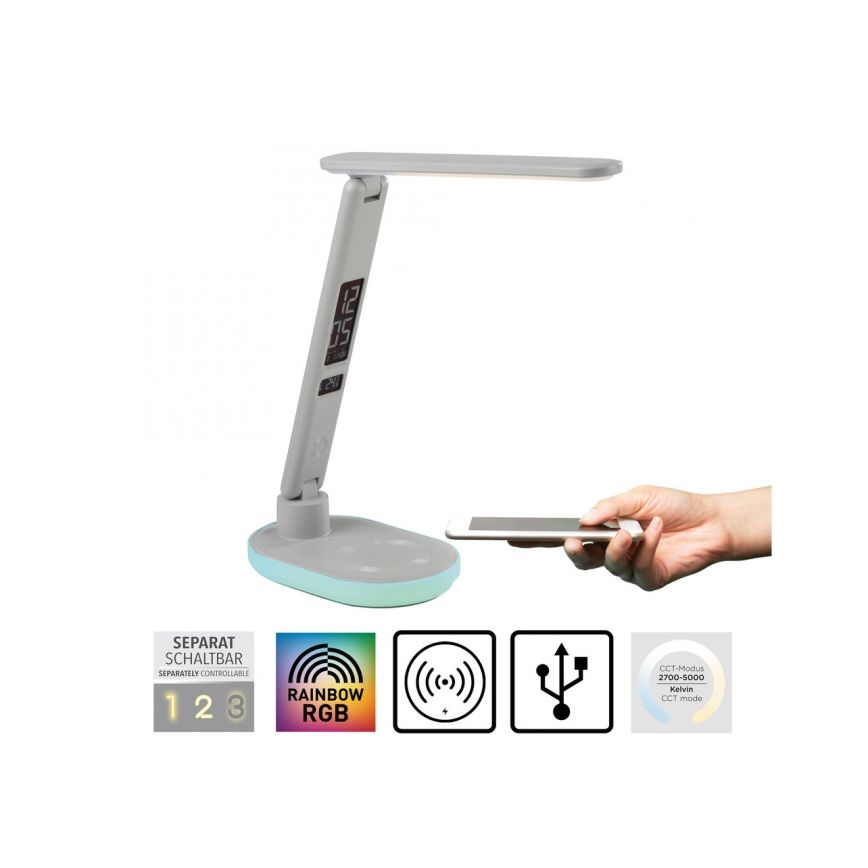 JUST LIGHT. 11018-16 - LED RGBW Dimbar Touch Bords- och Skrivbordslampa med Trådlös Laddning TINA LED/4W/230V Vit