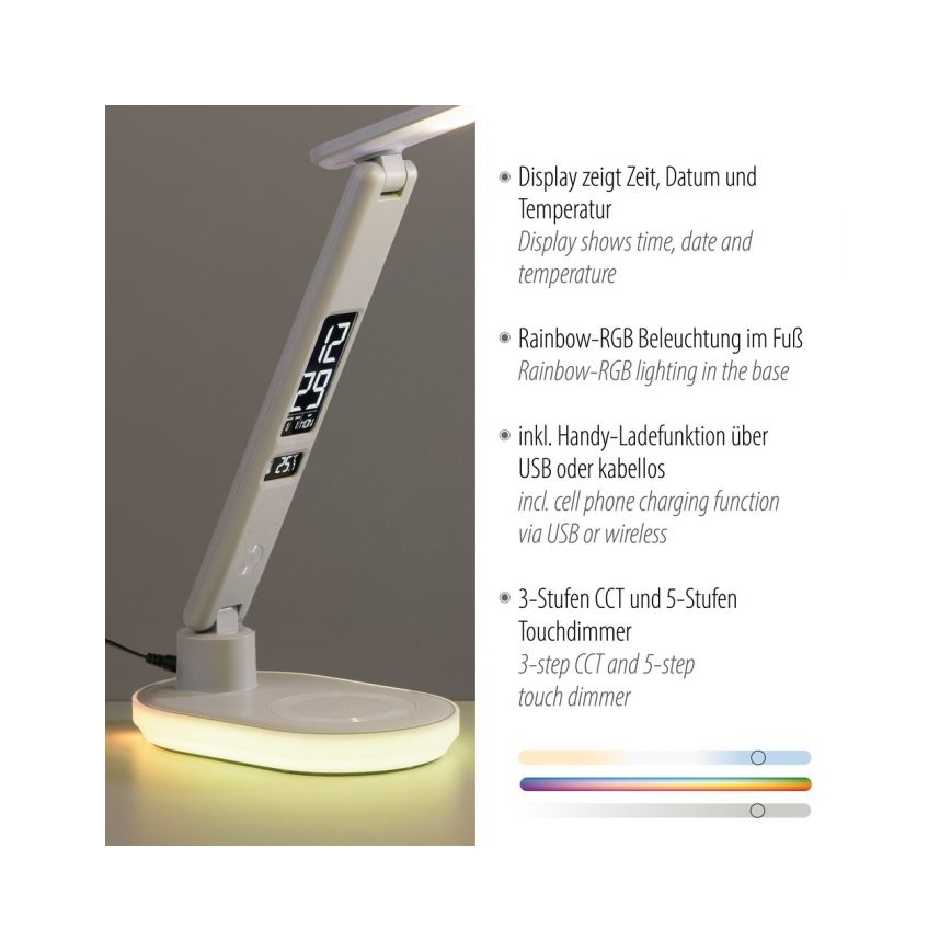 JUST LIGHT. 11018-16 - LED RGBW Dimbar Touch Bords- och Skrivbordslampa med Trådlös Laddning TINA LED/4W/230V Vit