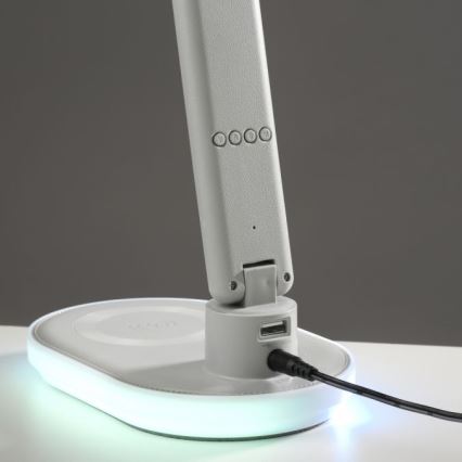 JUST LIGHT. 11018-16 - LED RGBW Dimbar Touch Bords- och Skrivbordslampa med Trådlös Laddning TINA LED/4W/230V Vit