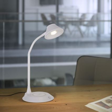 JUST LIGHT. 14414-16 - Dimbar flexibel beröringsskärm skrivbordslampa med trådlös laddning PUCKI LED/4,5W/230V vit