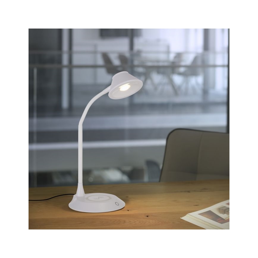 JUST LIGHT. 14414-16 - Dimbar flexibel beröringsskärm skrivbordslampa med trådlös laddning PUCKI LED/4,5W/230V vit