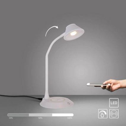 JUST LIGHT. 14414-16 - Dimbar flexibel beröringsskärm skrivbordslampa med trådlös laddning PUCKI LED/4,5W/230V vit