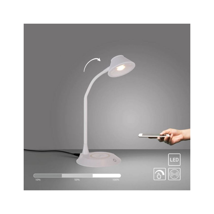 JUST LIGHT. 14414-16 - Dimbar flexibel beröringsskärm skrivbordslampa med trådlös laddning PUCKI LED/4,5W/230V vit