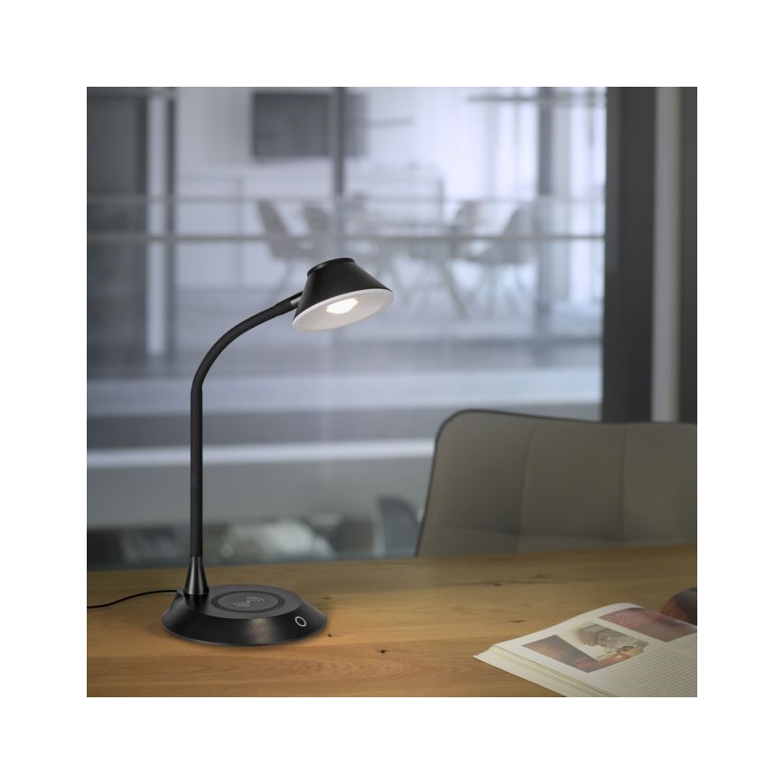 JUST LIGHT. 14414-18 - Dimbar flexibel touch-bordslampa med trådlös laddning PUCKI LED/4,5W/230V svart