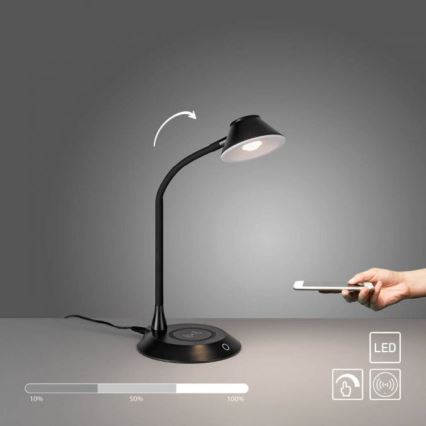 JUST LIGHT. 14414-18 - Dimbar flexibel touch-bordslampa med trådlös laddning PUCKI LED/4,5W/230V svart