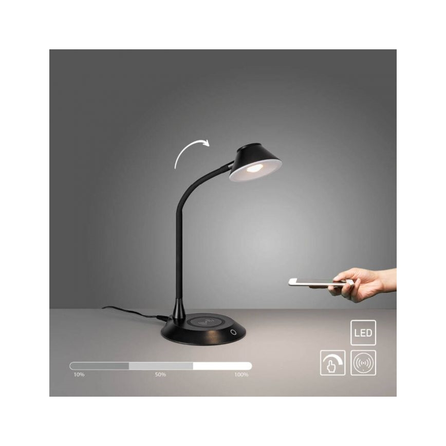 JUST LIGHT. 14414-18 - Dimbar flexibel touch-bordslampa med trådlös laddning PUCKI LED/4,5W/230V svart