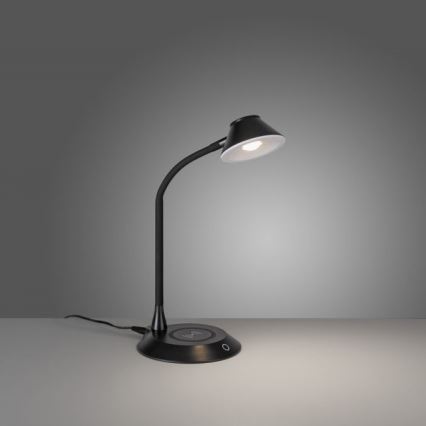 JUST LIGHT. 14414-18 - Dimbar flexibel touch-bordslampa med trådlös laddning PUCKI LED/4,5W/230V svart