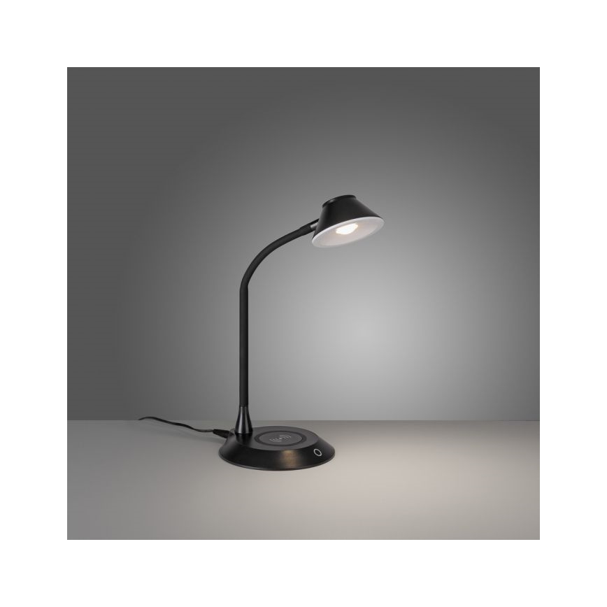 JUST LIGHT. 14414-18 - Dimbar flexibel touch-bordslampa med trådlös laddning PUCKI LED/4,5W/230V svart