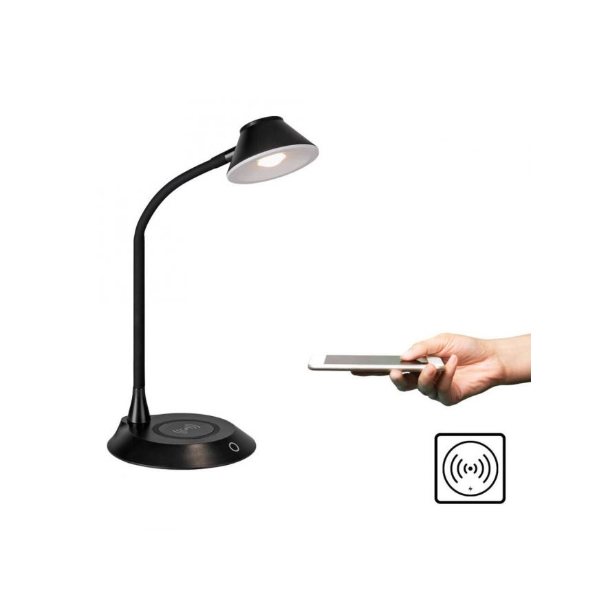 JUST LIGHT. 14414-18 - Dimbar flexibel touch-bordslampa med trådlös laddning PUCKI LED/4,5W/230V svart