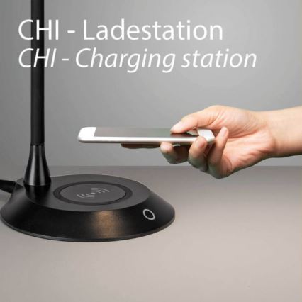 JUST LIGHT. 14414-18 - Dimbar flexibel touch-bordslampa med trådlös laddning PUCKI LED/4,5W/230V svart