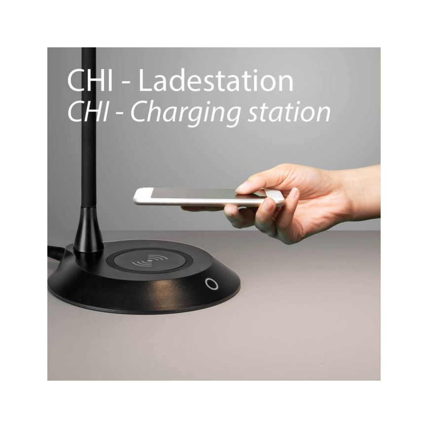 JUST LIGHT. 14414-18 - Dimbar flexibel touch-bordslampa med trådlös laddning PUCKI LED/4,5W/230V svart