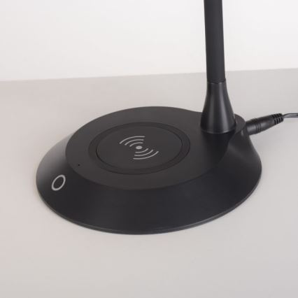 JUST LIGHT. 14414-18 - Dimbar flexibel touch-bordslampa med trådlös laddning PUCKI LED/4,5W/230V svart