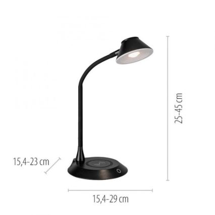 JUST LIGHT. 14414-18 - Dimbar flexibel touch-bordslampa med trådlös laddning PUCKI LED/4,5W/230V svart