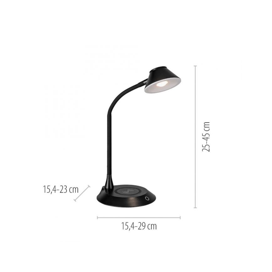 JUST LIGHT. 14414-18 - Dimbar flexibel touch-bordslampa med trådlös laddning PUCKI LED/4,5W/230V svart