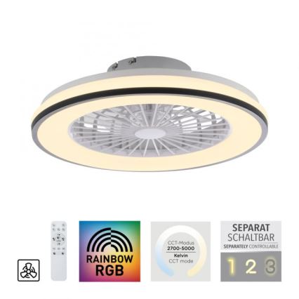 JUST LIGHT. 14447-18 - LED RGBW Dimbart takfläkt med ljus LENO LED/44W/230V 3000-6500K Ø 48,6 cm vit + fjärrkontroll