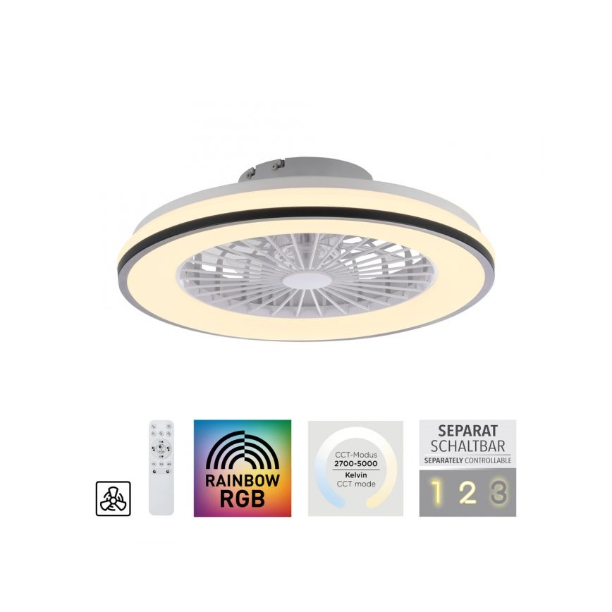 JUST LIGHT. 14447-18 - LED RGBW Dimbart takfläkt med ljus LENO LED/44W/230V 3000-6500K Ø 48,6 cm vit + fjärrkontroll