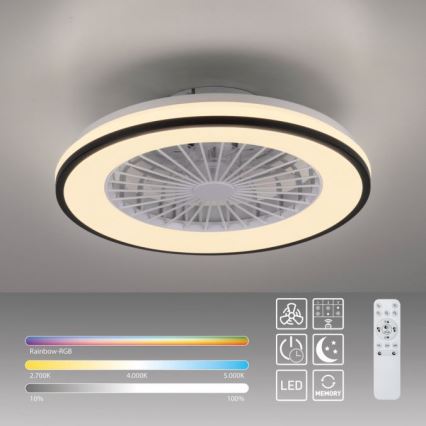 JUST LIGHT. 14447-18 - LED RGBW Dimbart takfläkt med ljus LENO LED/44W/230V 3000-6500K Ø 48,6 cm vit + fjärrkontroll