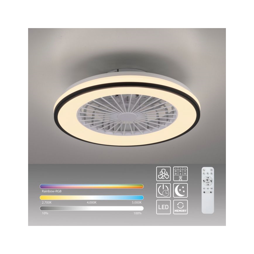 JUST LIGHT. 14447-18 - LED RGBW Dimbart takfläkt med ljus LENO LED/44W/230V 3000-6500K Ø 48,6 cm vit + fjärrkontroll