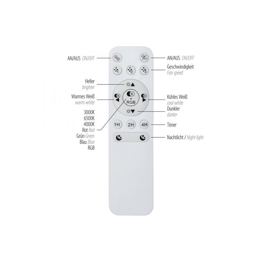 JUST LIGHT. 14447-18 - LED RGBW Dimbart takfläkt med ljus LENO LED/44W/230V 3000-6500K Ø 48,6 cm vit + fjärrkontroll