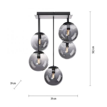 JUST LIGHT. 14602-18 - Pendelkrona WIDOW 5xE14/25W/230V svart