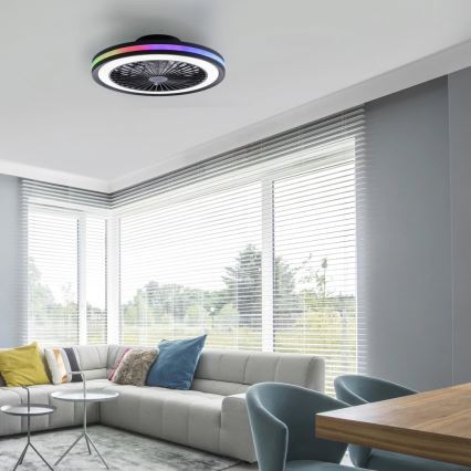 JUST LIGHT. 14649-18 - LED RGBW Dimbart takfläkt med ljus BRANDON LED/36W/230V 2700-5000K Ø 46,5 cm svart + fjärrkontroll