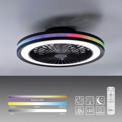 JUST LIGHT. 14649-18 - LED RGBW Dimbart takfläkt med ljus BRANDON LED/36W/230V 2700-5000K Ø 46,5 cm svart + fjärrkontroll