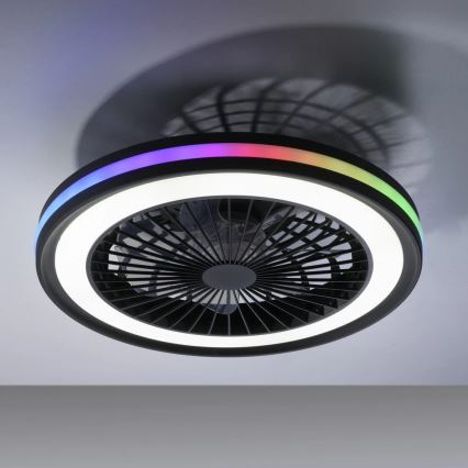 JUST LIGHT. 14649-18 - LED RGBW Dimbart takfläkt med ljus BRANDON LED/36W/230V 2700-5000K Ø 46,5 cm svart + fjärrkontroll