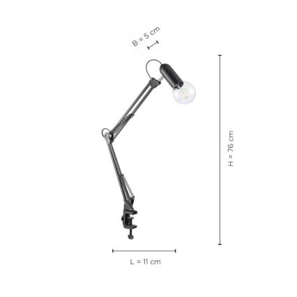 JUST LIGHT. 14773-18 - Bordslampa med klämma TURN ME 1xE27/60W/230V svart