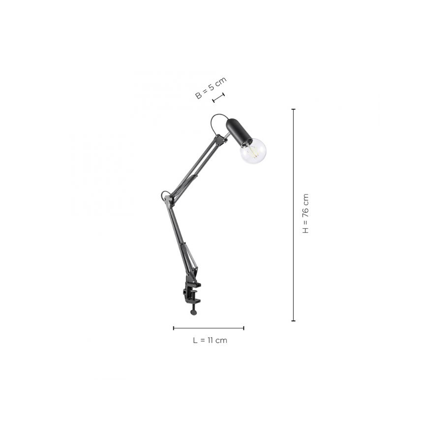 JUST LIGHT. 14773-18 - Bordslampa med klämma TURN ME 1xE27/60W/230V svart