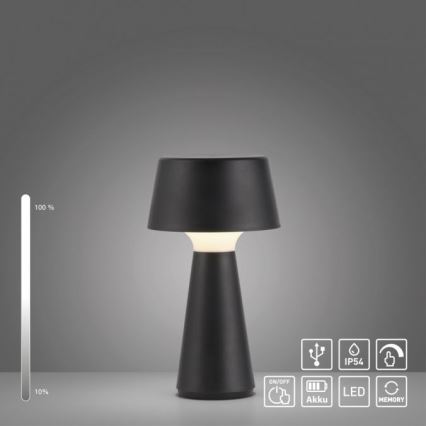 JUST LIGHT. 19260-18 - LED Ljusreglerad beröring utomhus lampa ABERA LED/3W/3,7V 2000 mAh USB IP54 svart