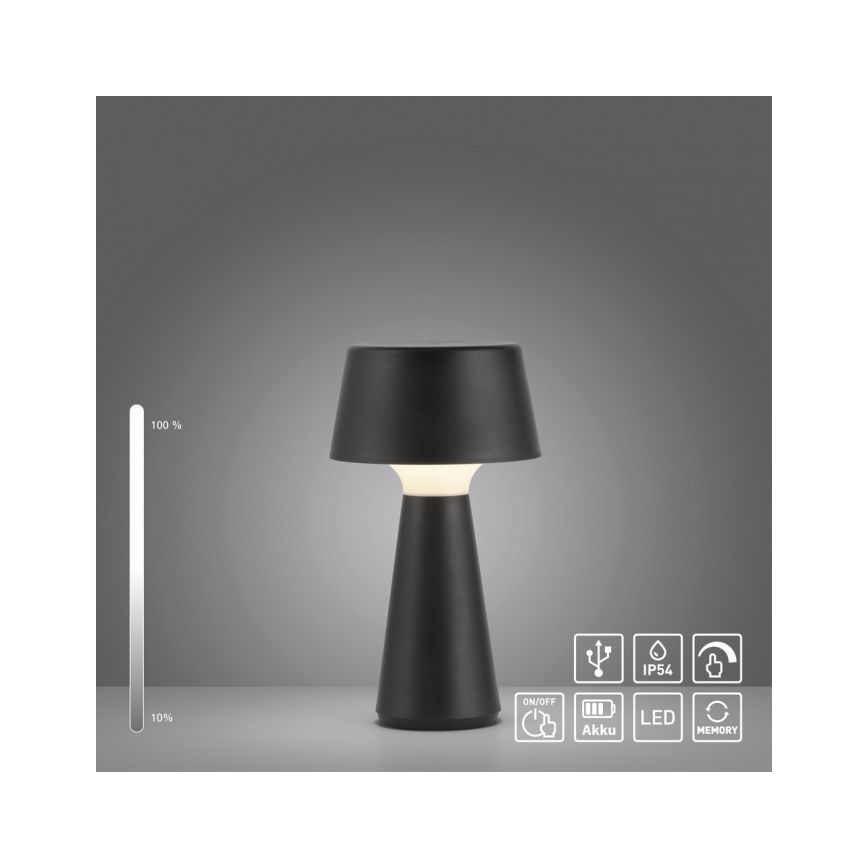 JUST LIGHT. 19260-18 - LED Ljusreglerad beröring utomhus lampa ABERA LED/3W/3,7V 2000 mAh USB IP54 svart