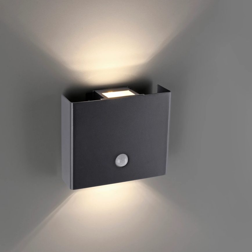 JUST LIGHT. 19471-18 - LED Utomhus vägglampa med sensor AMIN 2xLED/1,25W/3,7V 4400mAh IP44 svart