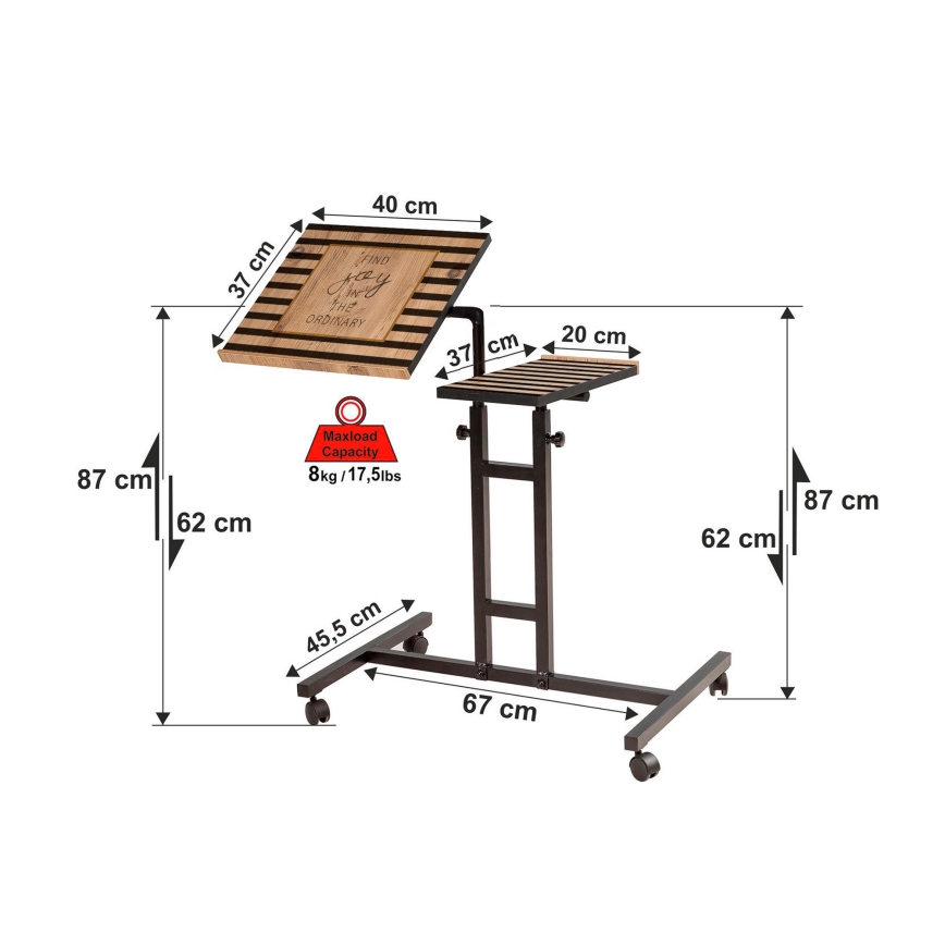Justerbart bord GLEN 87x67 cm brun/svart